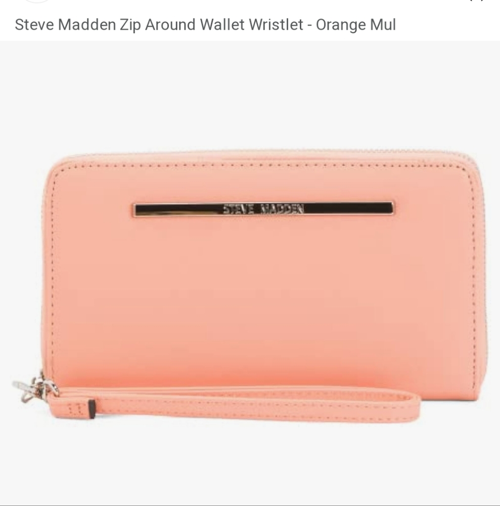 WOMEN'S STEVE MADDEN ZIP AROUND WALLET Peach WRISTLET New With Tags